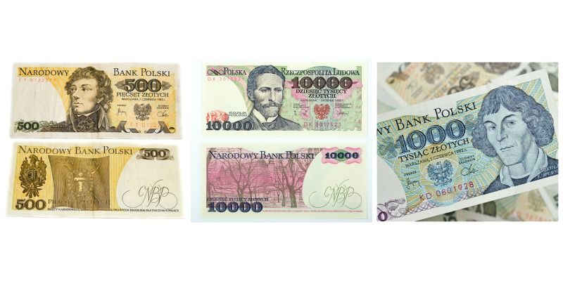 Polskie banknoty przed denominacją - 500zł , 1000zł i 10000zł