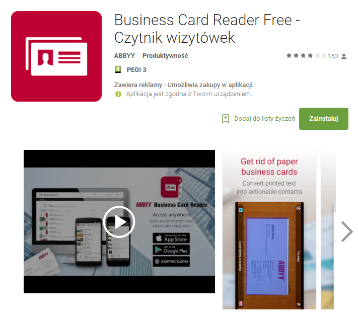 Business Card Reader Free - Czytnik wizytówek