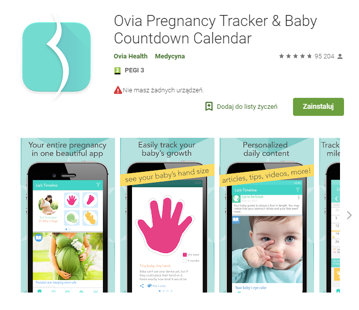 ovia pregenancy tracker & baby countdown calendar, aplikacje, android, Ekantor.pl