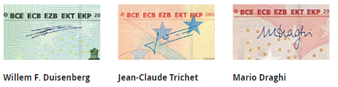 podpis prezesów EBC na banknotach euro, EUR, Ekantorpl, wymiana walut