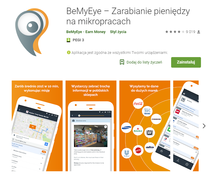 BeMyEye - aplikacja do zarabiania