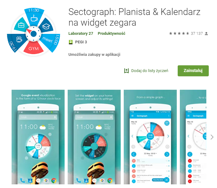 Sectograph Planista Kalendarz aplikacja do pracy zarządzanie czasem chat ekantor.pl
